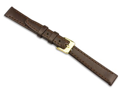 Correa De Reloj De Piel De Becerro Con Costura Marrn, 22mm