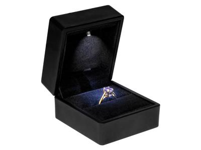 Caja Para Anillos Con Luz Led, Pielsint{tica Negra - Imagen Estandar - 3