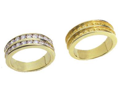 Alianza De Boda De 2 Hileras Con Engaste En Carril, Oro Amarillo De 18k. Ref. 00102 - Imagen Estandar - 3