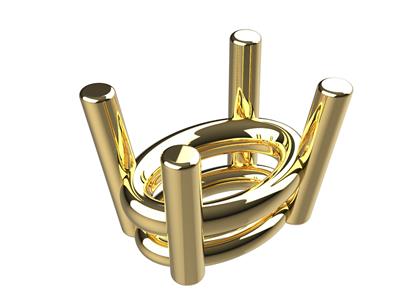 Montura 3d, 4 Garras De Doble Listn Para Piedra Ovalada De 9 X 7 Mm, Oro Amarillo De 18k. Ref. 10450