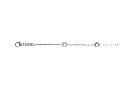 Pulsera Redonda De Malla Forçat, Para 5 Piedras De 2,40 Mm, 17,51 Cm, Oro Blanco 18k, Rodiado