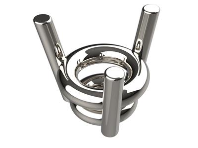 Montura 3d, 3 Garras Dobles De Listn Para Piedra Redonda De 4,60 Mm, Oro Gris De 18 Quilates Pd13. Ref.