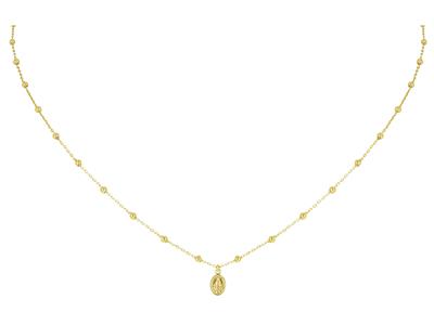 Collar, Cadena De Bolas 1,80 Mm, Colgante Virgen Mara 7 Mm, 42 Cm, Oro Amarillo 18k