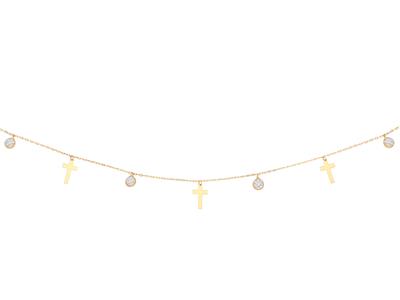 Collar Con Colgantes Cruzados De 8 mm Y Circonitas De 3 mm, 42-45 cm, Oro Amarillo De 18 K - Imagen Estandar - 1