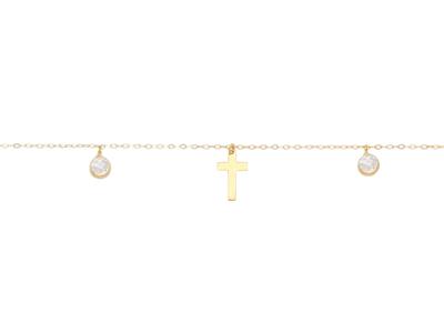 Tobillera Con Dijes De Cruz De 8 mmy Óxidos De Zirconio De 3 mm, 25-2 8 cm, Oro Amarillo De 18 K Lates - Imagen Estandar - 2