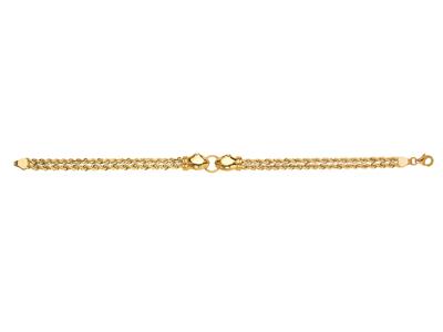 Pulsera Doble Cuerda 2 X 3 Mm, Cabezas De Pantera, 19 Cm, Oro Amarillo 18k