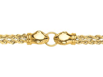 Pulsera Doble Cuerda 2 X 3 Mm, Cabezas De Pantera, 19 Cm, Oro Amarillo 18k - Imagen Estandar - 2