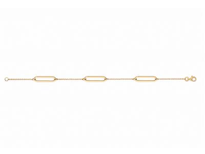 Pulsera Con 3 Eslabones Rectangulares Huecos En Cadena, 163 Cm, Oro Amarillo De 18 Quilates