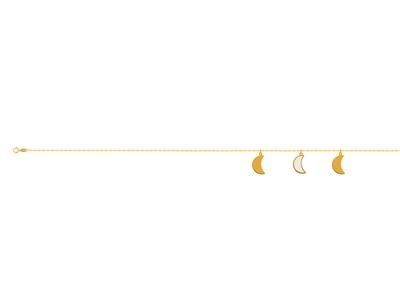 Tobillera 3 Motivos Luna En Cadena,253 Cm, Oro Amarillo 18 Kt