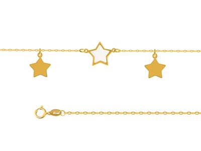 Tobillera 3 Motivos Estrellas En Cadena, 25+3 Cm, Oro Amarillo 18 Kt - Imagen Estandar - 2