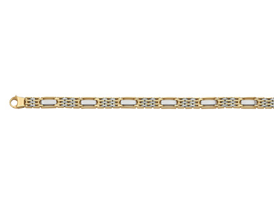 Pulsera De Hombre 2031, Placa Y Granos De Arroz, 21 cm, Oro Bicolor De18k - Imagen Estandar - 1
