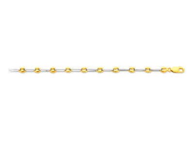 Pulsera Punto Grano De Café Alternado Cuadrado Forçat 4,6 Mm, 18 Cm, Oro Bicolor 18k