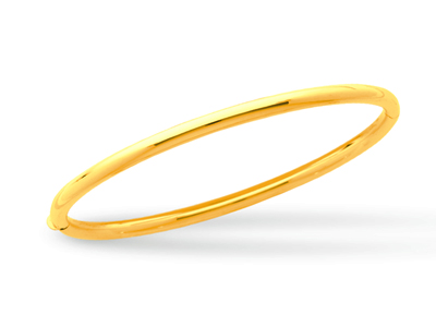 Brazalete Tipo Esclava Con Apertura, Alambre Redondo De 3 mm, Forma Ovalada De 58 mm, Oro Amarillo De 18 - Imagen Estandar - 1