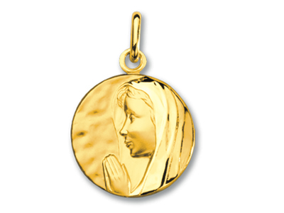 Medalla De La Virgen En Oracion, Oro Amarillo De 18 Quilates, Mate Y Pulido