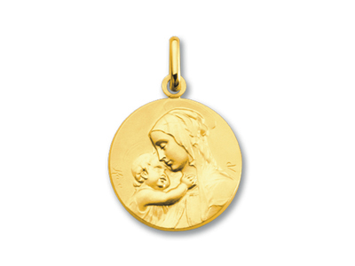 Medalla De La Virgen Con El Niño, Oro Amarillo De 18 Quilates