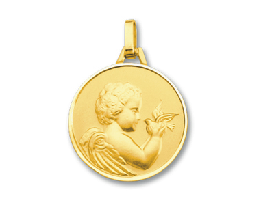 Medalla Ángel Con Paloma, Oro Amarillo De 18 Quilates