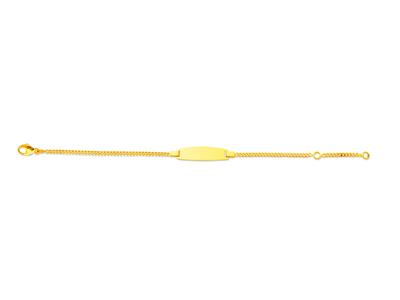 Malla Identity Baby Cadena De Eslabones Con Diamantes, Placa De Barril, 14 Cm, Oro Amarillo De 18 Quilates