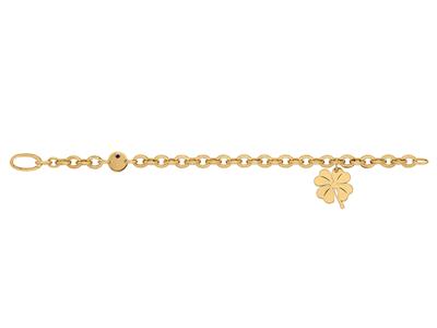 Pulsera De Eslabones Fuertes Ovalada, Colgante Tr{bol De 6,50 mm, 20 cm, Oro Amarillo De 18 Quilates - Imagen Estandar - 1