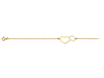 Pulsera Doble Corazones Huecos 12 X 21 Mm, 0,7 Mm, 1618 Cm, Oro Amarillo 18k