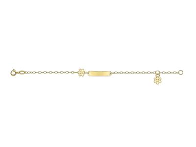 Baby Id Placa Rectangular, Diseño Flores, 14 Cm, Oro Amarillo 18k