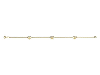 Pulsera 3 Corazones Calados 6,5 X 8 Mm, 0,7 Mm, 19 Cm, Oro Amarillo 18k