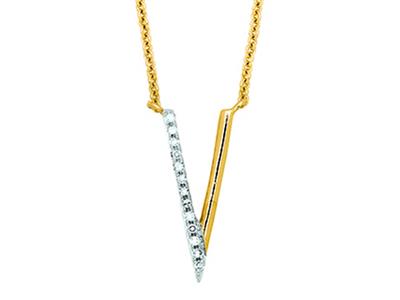 Collar Con Motivo V, Diamantes De 0,05 Ct, 40-45cm, Oro Amarillo De 18 K