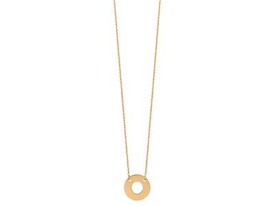 Collar Disco Perforado En Cadena, 42-45 Cm, Oro Amarillo 18k