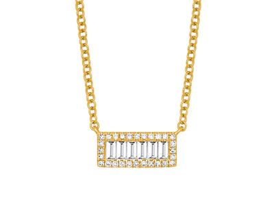 Collar Rectangulo, Diamantes Baguette Y Redondos 0,24ct, 42-45 Cm, Oro Amarillo 18k
