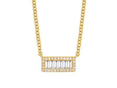 Collar Con Diseño Rectangular, Diamantes Baguette De 0,24 Ct Y Diamantes Redondos, 42-45cm, Oro Amarillo