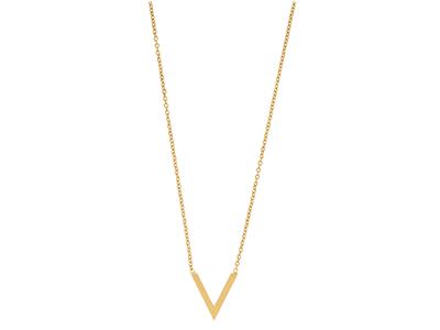 Collar De Cadena Redonda Forzada, Motivo V, 40-42 cm, Oro Amarillo De 18 Quilates - Imagen Estandar - 1