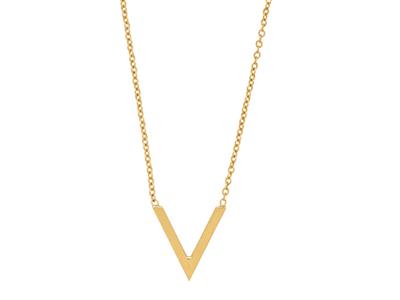 Collar De Cadena Redonda Forzada, Motivo V, 40-42 cm, Oro Amarillo De 18 Quilates - Imagen Estandar - 2