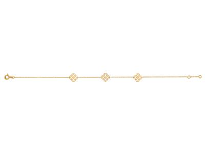 Pulsera De Cadena Redonda Forzada, 3 Motivos De Crculos Entrelazados,16,50-17,50cm, Oro Amarillo De 18