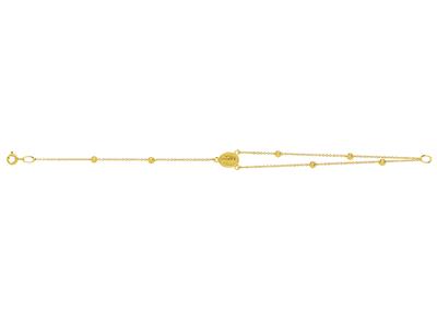 Pulsera Religiosa Con Cadena Y Bolas Cinceladas, Virgen Milagrosa Y Cruz, 18 Cm, Oro Amarillo 18k