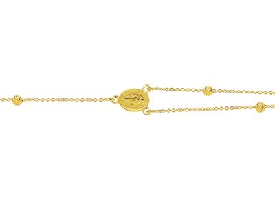 Pulsera Religiosa Con Cadena Y Bolas Cinceladas, Virgen Milagrosa Y Cruz, 18 Cm, Oro Amarillo 18k - Imagen Estandar - 2