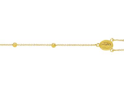 Pulsera Religiosa Con Cadena Y Bolas Cinceladas, Virgen Milagrosa Y Cruz, 18 Cm, Oro Amarillo 18k - Imagen Estandar - 3