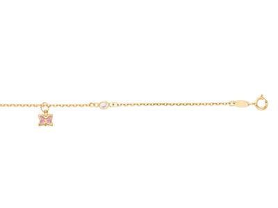 Pulsera Infantil De Cadena Con Charm De Mariposa Rosa, 14-16 Cm, Oro Amarillo De 18 Quilates