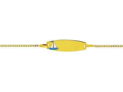 Identidad De Beb{ Placa De Barril Con Motivo De Barco En Esmalte Azul/blanco, 11,5-14 cm, Oro Amarillo De - Imagen Estandar - 2