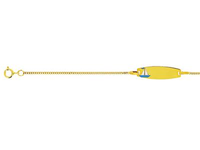 Identidad De Beb{ Placa De Barril Con Motivo De Barco En Esmalte Azul/blanco, 11,5-14 cm, Oro Amarillo De - Imagen Estandar - 3