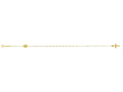 Pulsera Rosario Con Cadena Cruz Y Virgen Milagrosa, 20 Cm, Oro Amarillo 18k
