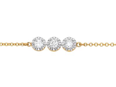 Pulsera Con 3 Pastillas Engaste Ilusin, Diamantes De 0,10 Ct, 16-17-18cm, Oro Amarillo De 18 K