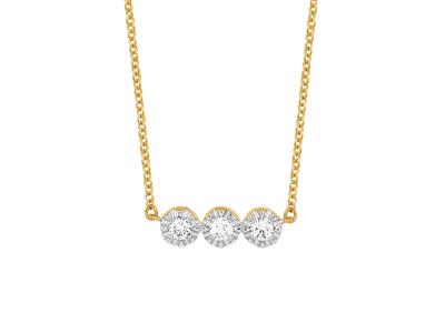 Collar Con 3 Rombos Engastados Con Ilusion, Diamantes 0,10ct, 42-44-45 Cm, Oro Amarillo 18k