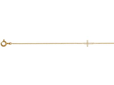 Pulsera Con Cruz En Cadena, Diamantes 0,04 Ct, 15-17-18cm, Oro Amarillo De 18 K