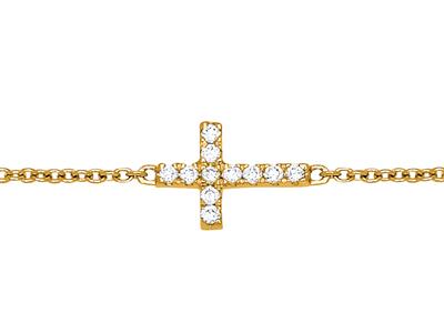 Pulsera Con Cruz En Cadena, Diamantes 0,04 Ct, 15-17-18 cm, Oro Amarillo De 18 K - Imagen Estandar - 2