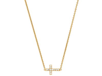 Collar Cruz En Cadena, Diamantes 0,04ct, 38-40 Cm, Oro Amarillo 18k