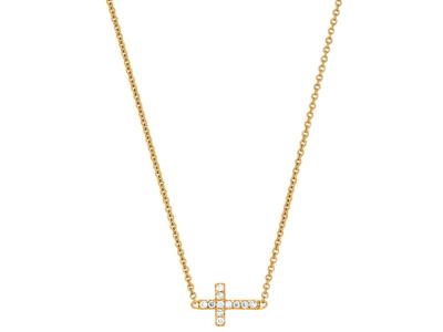 Gargantilla Con Cruz Y Cadena, Diamantes 0,04 Ct, 38-40 Cm, Oro Amarillo De 18 K