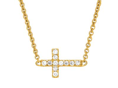 Collar Cruz En Cadena, Diamantes 0,04ct, 38-40 Cm, Oro Amarillo 18k - Imagen Estandar - 2