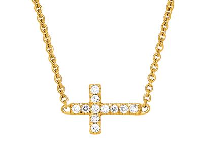 Gargantilla Con Cruz Y Cadena, Diamantes 0,04 Ct, 38-40 Cm, Oro Amarillo De 18 K - Imagen Estandar - 2
