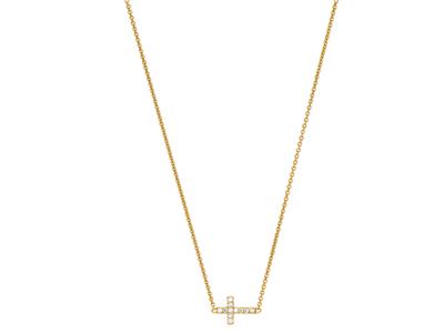 Gargantilla Con Cruz Y Cadena, Diamantes 0,04 Ct, 38-40 Cm, Oro Amarillo De 18 K - Imagen Estandar - 3