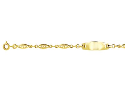 Baby Id Malla De Filigrana De 3,4 Mm, Placa De Barril De 18 X 6 Mm, 14 Cm, Oro Amarillo De 18 Quilates - Imagen Estandar - 3