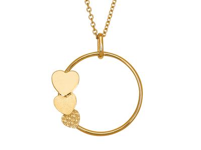 Collar Cadena Y Colgante Círculo 3 Corazones 15 Mm, 42 Cm, Oro Amarillo 18k - Imagen Estandar - 2